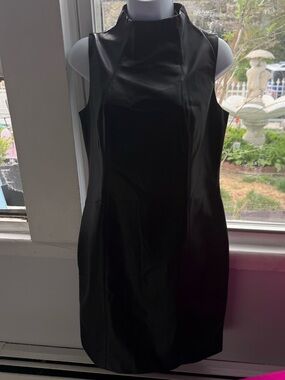 J. McLaughlin del mar faux leather black midi dress